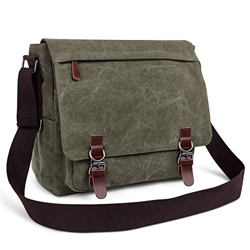 DORRISO Herren Umhängetasche Mode Schultertasche Leinwand Schultertaschen für 13.3 Zoll Laptop Kuriertasche Casual Reise Männer Kuriertasche Laptoptasche Grün von DORRISO