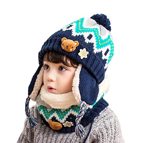 DORRISO Kinder Baby Jungen Mädchen Mütze Schal Set Herbst Winter Frühling Beanie Strickmütze Niedlich Warme Gemütlich Unisex-Baby Wollmütze, M Blau B von DORRISO
