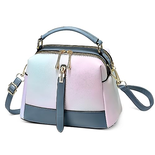 DORRISO Klassische Damen Henkeltasche Leicht Elegant Handtasche Umhängetasche mit Tragegriff für Lässig Reise Urlaub Business Täglich PU Leder Damen Einzigartig Schultertaschen Blau von DORRISO