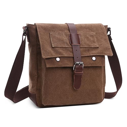 DORRISO Leicht Herren Schultertaschen Klein Vintage Umhängetasche für 10.9 Zoll iPad mit Verstellbarem Riemen Mehrere Taschen für Lässig Urlaub Reisen Täglich Herren Canvas Kuriertasche Braun von DORRISO