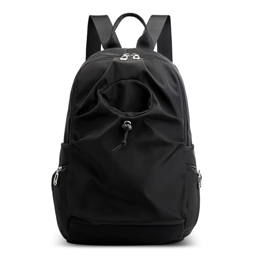 DORRISO Leichter Rucksack Damen Mode Reiserucksack mit Kopfhörerloch Lässig College Tasche für Schule Urlaub Sport Freizeit Camping Wasserdicht Nylon Damen Einzigartiges Tagesrucksäcke Schwarz von DORRISO