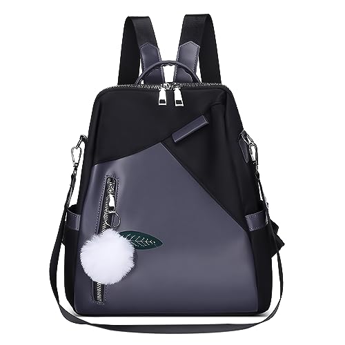 DORRISO Leichtgewicht Damen Rucksack Anti Diebstahl Handtasche für 12.9 Zoll iPad mit Süßem Pompom-Anhänger Tagesrucksack für Reisen Urlaub Schule Täglich Wasserdicht Schultertasche Schwarz von DORRISO