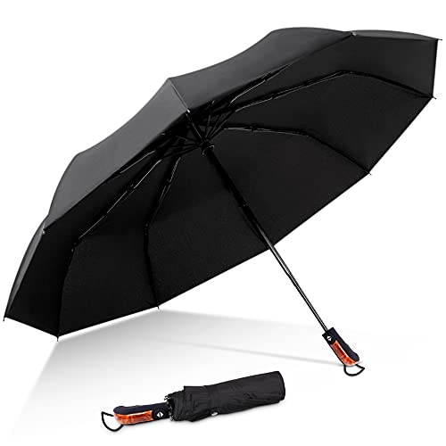 DORRISO Herren Luxus Automatisches Öffnen/Schließen Regenschirm Windsicher Regenschirm-J-Griff aus Holzimitat Geschäft Reise Groß Herren Taschenschirm Gerader Griff Gelb von DORRISO