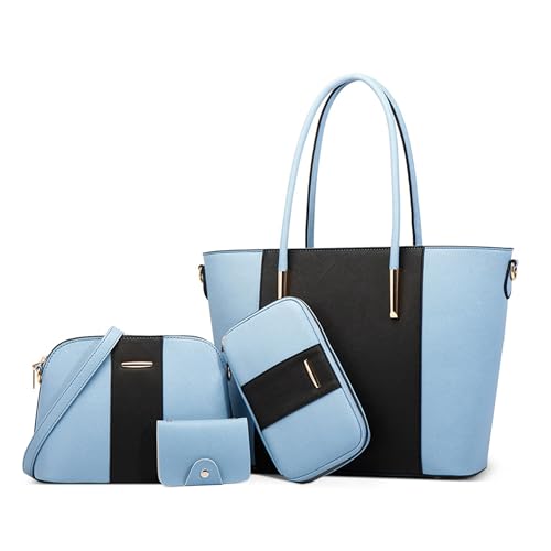 DORRISO Mehrzweck Damen Handtaschen 4 Teiliges Set Elegante Handtaschen Set Umhängetasche Clutchbag Karteninhaber Reisen Schultertasche für Büro Urlaub PU Leder Blau Schwarz von DORRISO