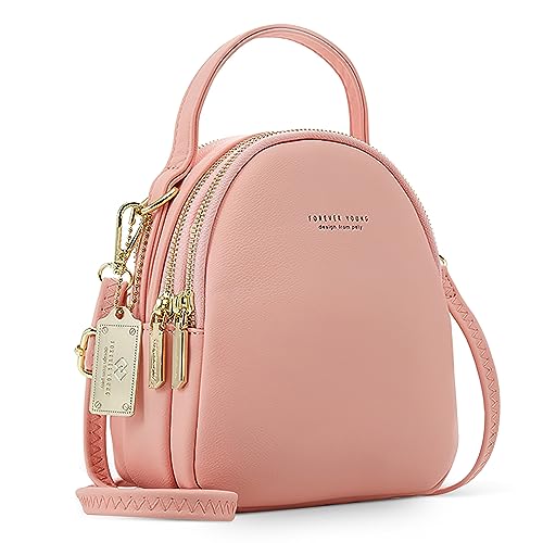 DORRISO Mini Damen Rucksack Elegant Tagesrucksack mit Kopfhörerloch Handtasche für Schule Reisen Lässig Urlaub Outdoor Mädchen Einfach Täglich Wasserdicht Klein PU Leder Backpack Rosa von DORRISO