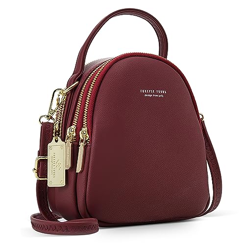 DORRISO Mini Damen Rucksack Elegant Tagesrucksack mit Kopfhörerloch Handtasche für Schule Reisen Lässig Urlaub Outdoor Mädchen Einfach Täglich Wasserdicht Klein PU Leder Backpack Rot von DORRISO