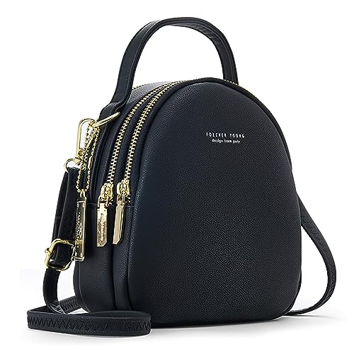 DORRISO Mini Damen Rucksack Elegant Tagesrucksack mit Kopfhörerloch Handtasche für Schule Reisen Lässig Urlaub Outdoor Mädchen Einfach Täglich Wasserdicht Klein PU Leder Backpack Schwarz von DORRISO