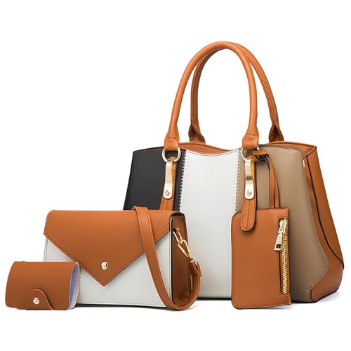DORRISO Mode 3-teiliges Set Damen Handtasche Elegante Umhängetasche mit Kleine Geldbörse Damen PU Leder Henkeltasche für Reise Einkaufen Arbeit Urlaub Business Shopper Schultertasche Braun von DORRISO