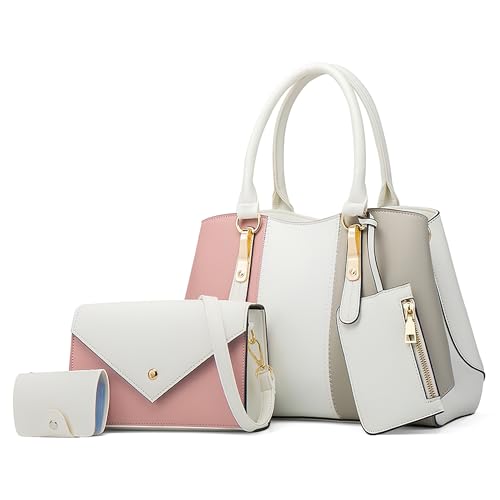 DORRISO Mode 3-teiliges Set Damen Handtasche Elegante Umhängetasche mit Kleine Geldbörse Damen PU Leder Henkeltasche für Reise Einkaufen Arbeit Urlaub Business Shopper Schultertasche Weiß von DORRISO