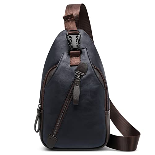 DORRISO Mode Brusttasche Herren Umhängetasche Reise Schultertasche Leichte Schultertaschen Casual Wandern Tragbar Umhängetasche Langlebig PU Männer Kleine Kuriertaschen Blau von DORRISO