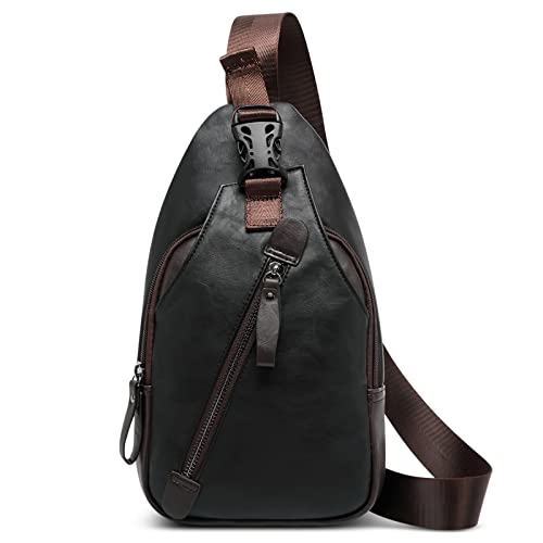 DORRISO Mode Brusttasche Herren Umhängetasche Reise Schultertasche Leichte Schultertaschen Casual Wandern Tragbar Umhängetasche Langlebig PU Männer Kleine Kuriertaschen Schwarz von DORRISO