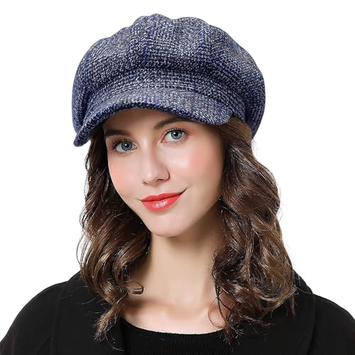 DORRISO Mode Damen Baske Baskenmütze Gestrickte Schirmmütze Frühling Herbst Winter Mütze Verstellbar Leicht Weiche Maler Mütze Barett Mütze Achteckiger Hut 54-58CM Blau von DORRISO