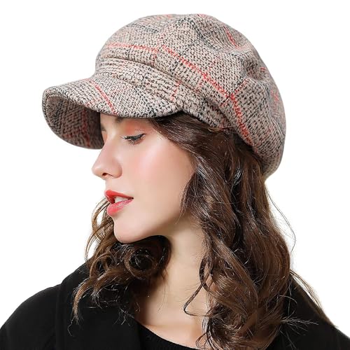 DORRISO Mode Damen Baske Baskenmütze Gestrickte Schirmmütze Frühling Herbst Winter Mütze Verstellbar Leicht Weiche Maler Mütze Barett Mütze Achteckiger Hut 54-58CM Khaki von DORRISO