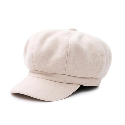 DORRISO Mode Damen Baske Baskenmütze Gestrickte Schirmmütze Frühling Herbst Winter Mütze Weiche Maler Mütze Barett Mütze Achteckiger Hut 54-60CM Beige von DORRISO