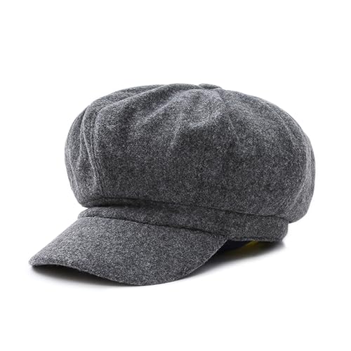 DORRISO Mode Damen Baske Baskenmütze Gestrickte Schirmmütze Frühling Herbst Winter Mütze Weiche Maler Mütze Barett Mütze Achteckiger Hut 54-60CM Grau von DORRISO