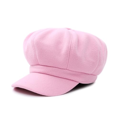 DORRISO Mode Damen Baske Baskenmütze Gestrickte Schirmmütze Frühling Herbst Winter Mütze Weiche Maler Mütze Barett Mütze Achteckiger Hut 54-60CM Rosa von DORRISO