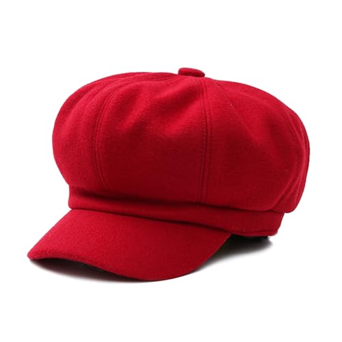 DORRISO Mode Damen Baske Baskenmütze Gestrickte Schirmmütze Frühling Herbst Winter Mütze Weiche Maler Mütze Barett Mütze Achteckiger Hut 54-60CM Rot von DORRISO