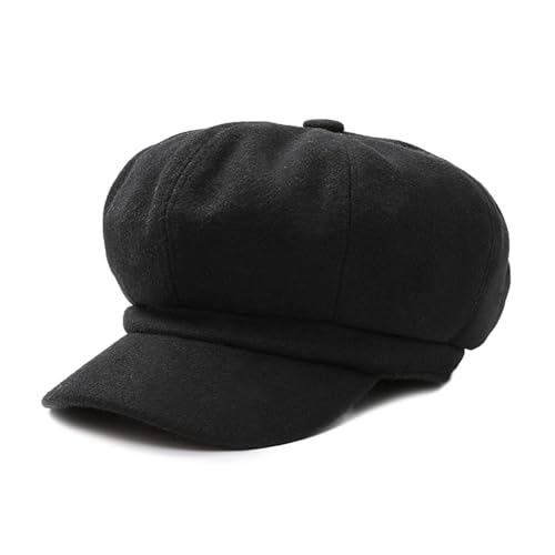 DORRISO Mode Damen Baske Baskenmütze Gestrickte Schirmmütze Frühling Herbst Winter Mütze Weiche Maler Mütze Barett Mütze Achteckiger Hut 54-60CM Schwarz von DORRISO