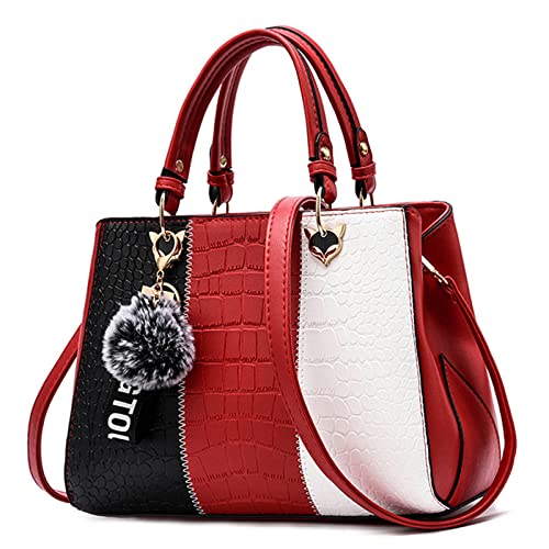 DORRISO Mode Damen Handtasche Niedliches Anhänger Umhängetasche 3 Farbkombinationen Design Handtasche Casual Reise Frauen PU Leder Umhängetasche Rot von DORRISO