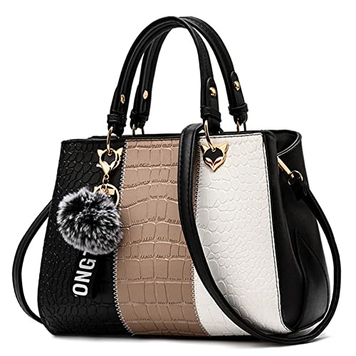 DORRISO Mode Damen Handtasche Niedliches Anhänger Umhängetasche 3 Farbkombinationen Design Handtasche Casual Reise Frauen PU Leder Umhängetasche Schwarz von DORRISO
