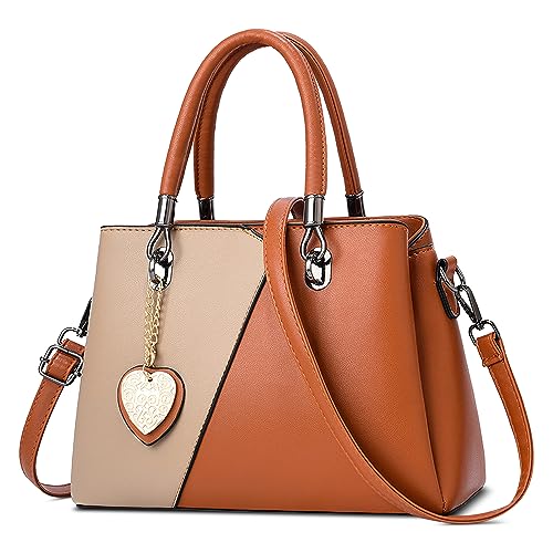 DORRISO Mode Damen Henkeltasche Mittelgroß PU Leder Handtasche Schultertasche mit Schick Anhänger Shopper Tasche Kuriertaschen für Reise Einkaufen Urlaub Business Damen Umhängetasche Orangenfarbig von DORRISO