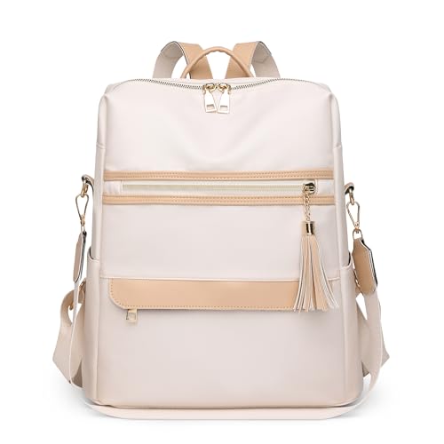 DORRISO Mode Damen Rucksack Elegant Umhängetaschen Damen Reise Anti Dieb Schultaschen Leichtgewicht Einfach für Büro Urlaub Einkaufen Wasserdicht Polyester Weiß von DORRISO
