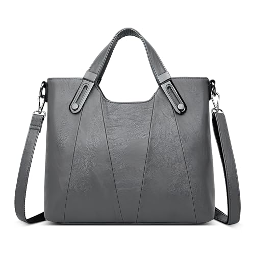 DORRISO Mode Damen Schultertasche PU Leder Handtasche Kuriertaschen Elegant Umhängetasche mit Griff Mehrere Taschen Henkeltasche für Reise Einkaufen Arbeit Urlaub Business Damen Tasche Tote Grau von DORRISO