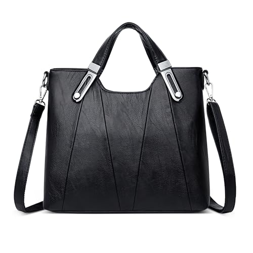 DORRISO Mode Damen Schultertasche PU Leder Handtasche Kuriertaschen Elegant Umhängetasche mit Griff Mehrere Taschen Henkeltasche für Reise Einkaufen Arbeit Urlaub Business Damen Tasche Tote Schwarz von DORRISO