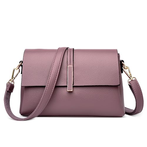 DORRISO Mode Einfach Damen Kuriertasche Handtasche Elegant Schultertaschen Mehrere Taschen für Täglich Urlaub Reise Shopper Business Arbeiten Casual PU Leder Frauen Klein Umhängetasche Lila von DORRISO