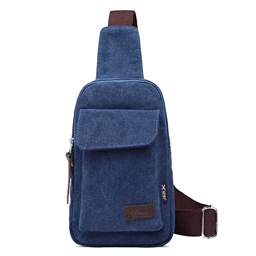 DORRISO Mode Herren Brusttasche Elegant Umhängetasche Reise Schultertasche Leichte Casual Urlaub Wandern Tragbar Schultertaschen Langlebig Leinwand Männer Kleine Kuriertaschen Blau A von DORRISO