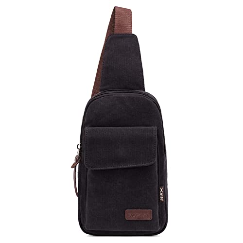 DORRISO Mode Herren Brusttasche Elegant Umhängetasche Reise Schultertasche Leichte Casual Urlaub Wandern Tragbar Schultertaschen Langlebig Leinwand Männer Kleine Kuriertaschen Schwarz von DORRISO