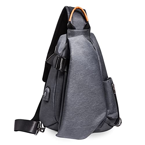 DORRISO Mode Herren Brusttasche Elegant Umhängetasche USB-Anschlussdesign Reise Schultertasche Casual Sporttasche Urlaub Wandern Tragbar Schultertaschen Männer Kleine Kuriertaschen Grau von DORRISO