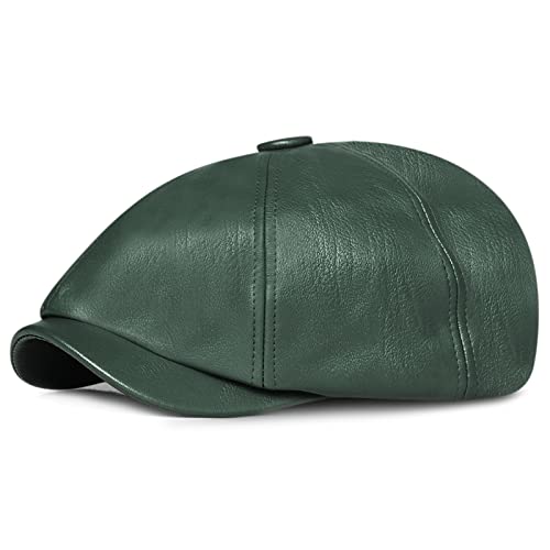 DORRISO Mode Herren Flache Kappe Damen Schiebermütze Leicht Baskenmützen Komfortabel Schirmmützen PU Leder Irische Jagdhüte Driving Cabbie Fahrhut Reise Freizeit Flat Cap Grün von DORRISO