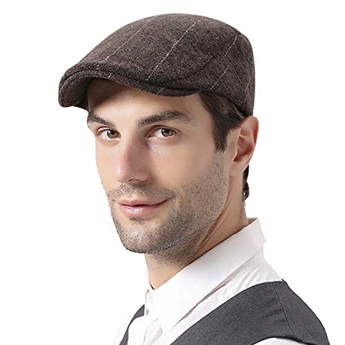 DORRISO Mode Herren Flache Kappe Vintage Schirmmützen Schiebermütze Komfortabel Driving Cabbie Fahrhut Reise Freizeit Urlaub Flat Mütze Braun von DORRISO