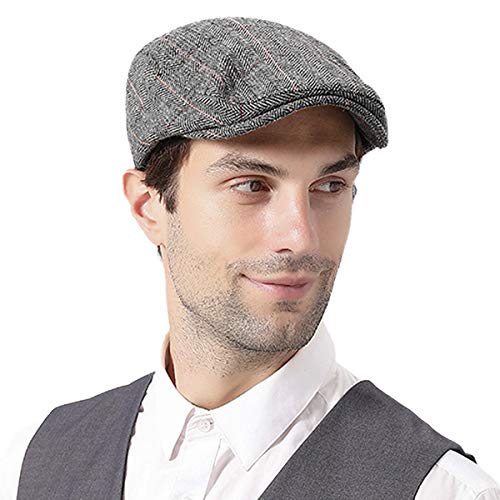 DORRISO Mode Herren Flache Kappe Vintage Schirmmützen Schiebermütze Komfortabel Driving Cabbie Fahrhut Reise Freizeit Urlaub Flat Mütze Grau von DORRISO