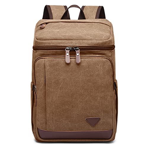 DORRISO Mode Herren Laptop Rucksack Jungen Schulrucksack Teenager Groß Daypacks Reise Laptop Rucksack für 15.6 Zoll Laptop Business Casual Herren Bergsteigen Canvas L Rucksack Braun von DORRISO