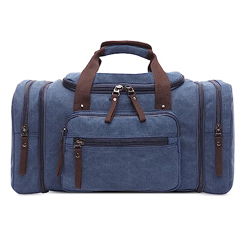 DORRISO Mode Herren Reisetasche Große Kapazität Erweiterbar Sporttasche 40L Elegant Handgepäck Tasche für Business Lässig Camping Wandern Draussen Leinwand Herren Wochenendtasche Blau von DORRISO