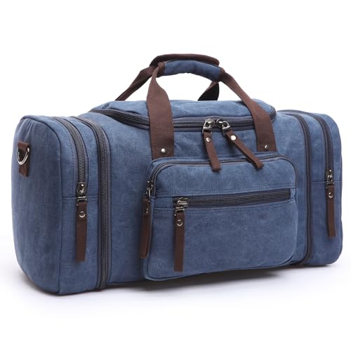 DORRISO Mode Herren Reisetasche Große Kapazität Erweiterbar Sporttasche 40L Elegant Handgepäck Tasche für Business Lässig Camping Wandern Draussen Leinwand Herren Wochenendtasche Blau von DORRISO