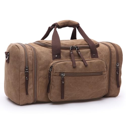 DORRISO Mode Herren Reisetasche Große Kapazität Erweiterbar Sporttasche 40L Elegant Handgepäck Tasche für Business Lässig Camping Wandern Draussen Leinwand Herren Wochenendtasche Braun von DORRISO