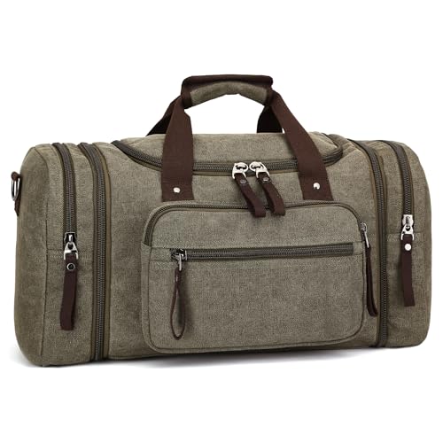 DORRISO Mode Herren Reisetasche Große Kapazität Erweiterbar Sporttasche 40L Elegant Handgepäck Tasche für Business Lässig Camping Wandern Draussen Leinwand Herren Wochenendtasche Grün von DORRISO