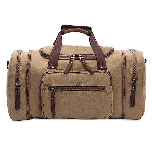 DORRISO Mode Herren Reisetasche Große Kapazität Erweiterbar Sporttasche 40L Elegant Handgepäck Tasche für Business Lässig Camping Wandern Draussen Leinwand Herren Wochenendtasche Khaki von DORRISO