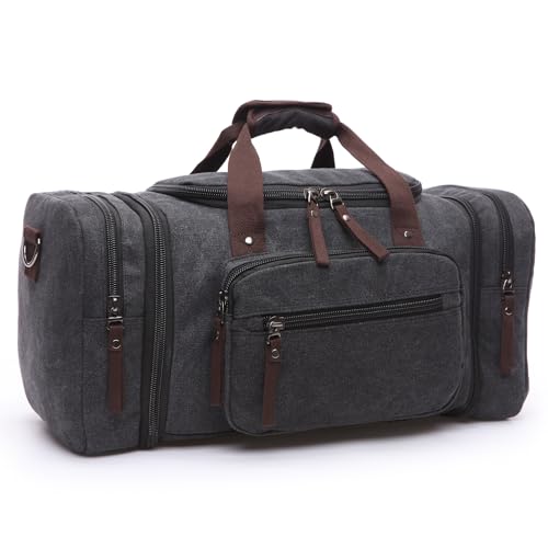 DORRISO Mode Herren Reisetasche Große Kapazität Erweiterbar Sporttasche 40L Elegant Handgepäck Tasche für Business Lässig Camping Wandern Draussen Leinwand Herren Wochenendtasche Schwarz von DORRISO