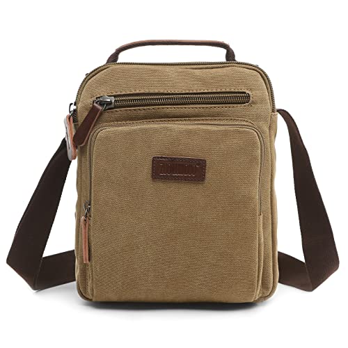 DORRISO Mode Herren Umhängetasche Leinwand Schultertasche Klein Schultertaschen Leicht Kuriertasche Casual Reise Urlaub Camping Männer Leinwand Kuriertasche Khaki von DORRISO