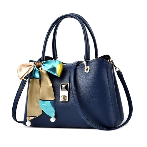 DORRISO Mode Kleine Damen Henkeltasche Elegante Handtasche mit Schick Schleife Schultertasche PU Leder Damen Shopper Tasche für Reise Einkaufen Arbeit Urlaub Business Kuriertaschen Blau von DORRISO