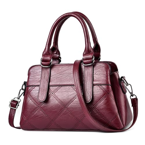 DORRISO Mode Schlichte Handtasche Damen Mittelgroß Henkeltasche Klassische Schultertasche mit Tragegriff für Urlaub Business Reise Nachmittagstee Einkaufen Frauen PU Leder Tragetaschen Rot von DORRISO