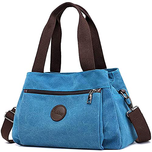 DORRISO Handtasche Damen Groß Canvas Tasche Damen Umhängetasche Tote Bag Groß Kapazität Schultertasche Mehrere Shoppertasche Multifunktional Taschen Reise Casual Blau von DORRISO