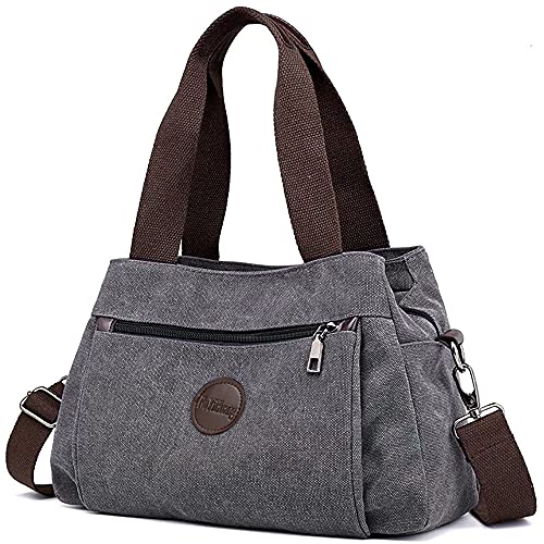 DORRISO Handtasche Damen Groß Canvas Tasche Damen Umhängetasche Tote Bag Groß Kapazität Schultertasche Mehrere Shoppertasche Multifunktional Taschen Reise Casual Grau von DORRISO