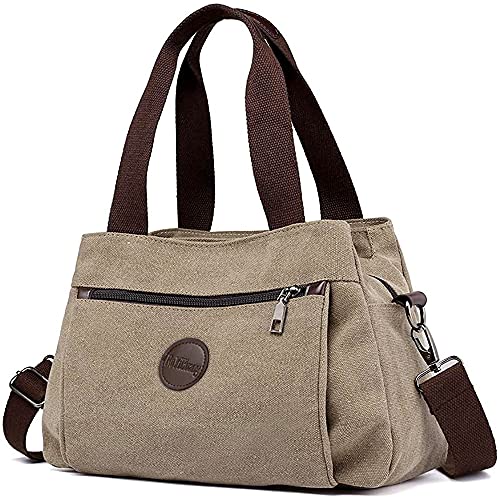 DORRISO Mode Umhängetasche Damen Canvas Handtasche Reise Schultertasche Casual Multifunktionale Umhängetaschen Groß Kapazität Schultertasche Leichte Damen Reise Umhängetasche Khaki von DORRISO