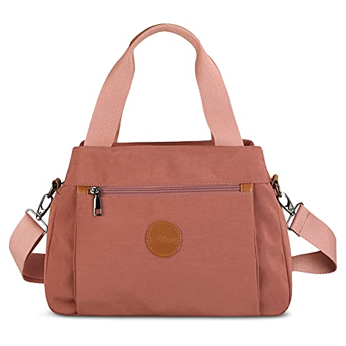 DORRISO Handtasche Damen Groß Canvas Tasche Damen Umhängetasche Tote Bag Groß Kapazität Schultertasche Mehrere Shoppertasche Multifunktional Taschen Reise Casual Rosa von DORRISO