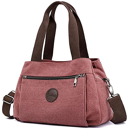 DORRISO Handtasche Damen Groß Canvas Tasche Damen Umhängetasche Tote Bag Groß Kapazität Schultertasche Mehrere Shoppertasche Multifunktional Taschen Reise Casual Rot von DORRISO